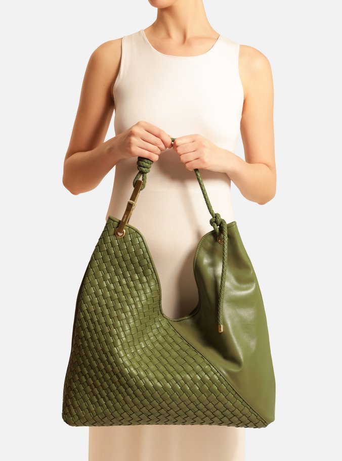 Bolsa Hobo Verde Couro Grande Maia Tressê