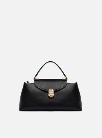 Arezzo — Bolsa Satchel Preta Couro Média Peça Metal