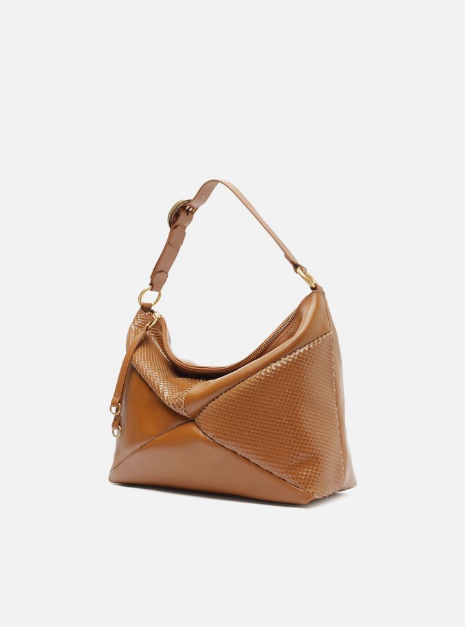 Bolsa Hobo Marrom Couro Média Texturizada