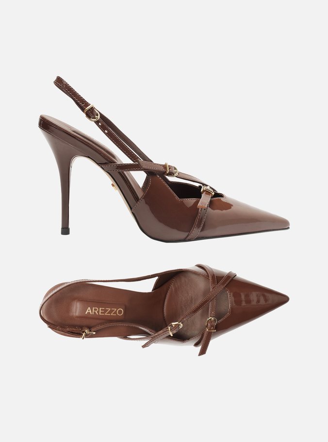 Scarpin Marrom Verniz Salto Alto Slingback Amélia