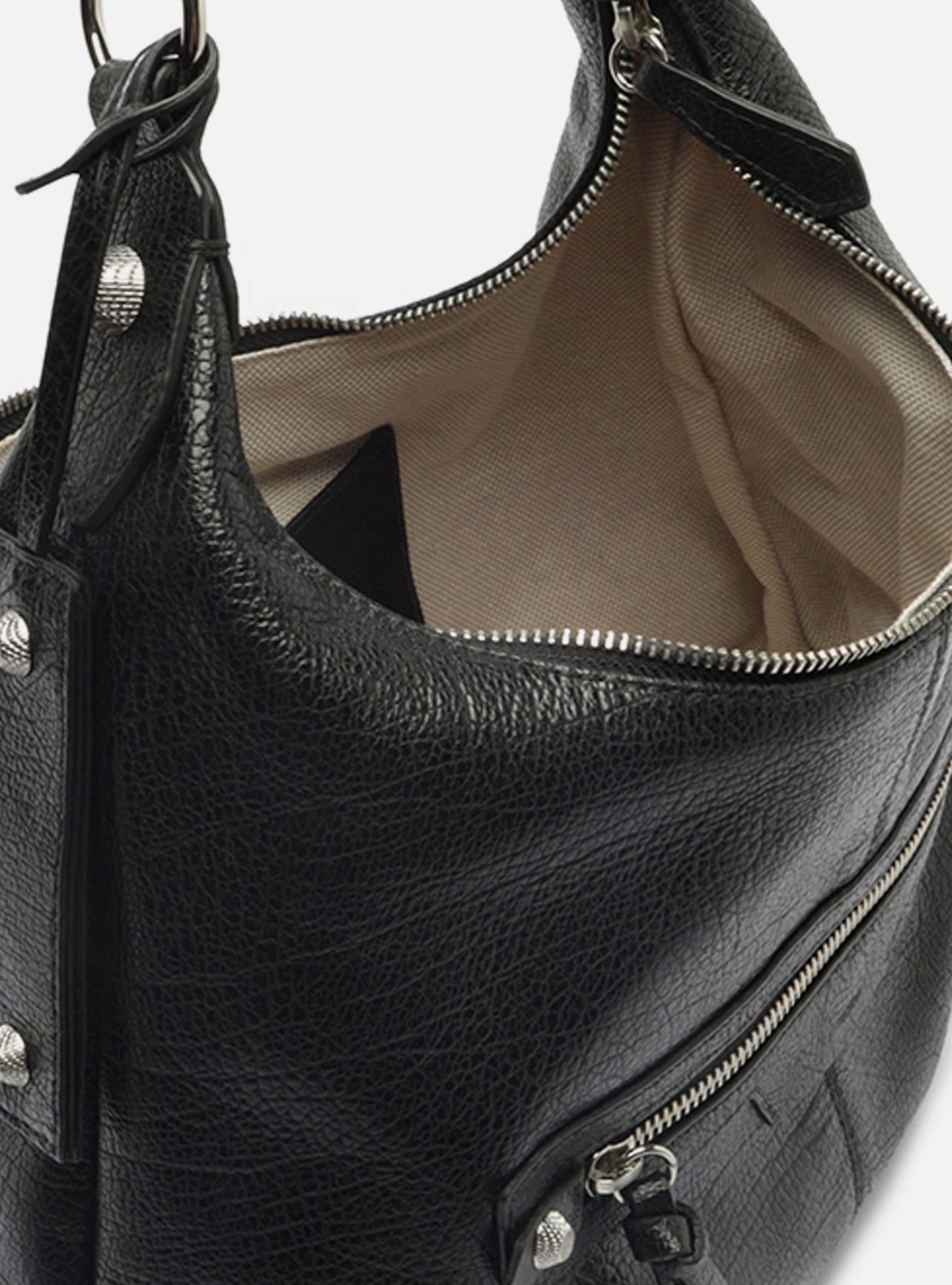 Bolsa Hobo Preta Couro Média Alça Tressê — foto 4