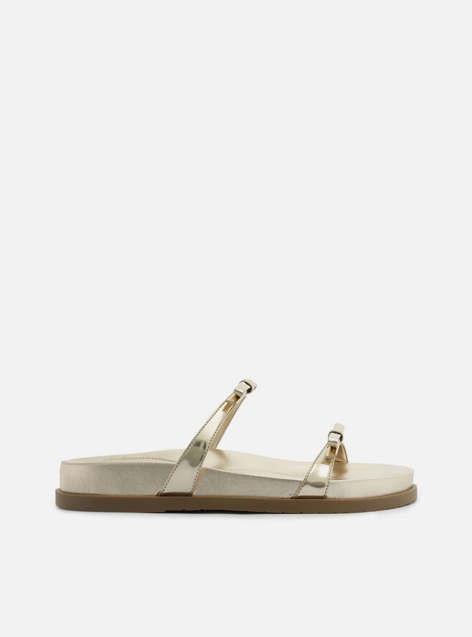 Sandália Papete Dourada Tiras Laços