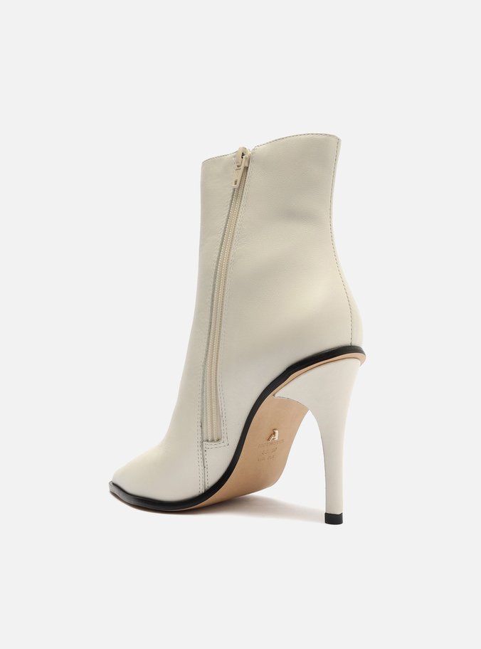 Bota Branca Couro Cano Curto Salto Alto Fino