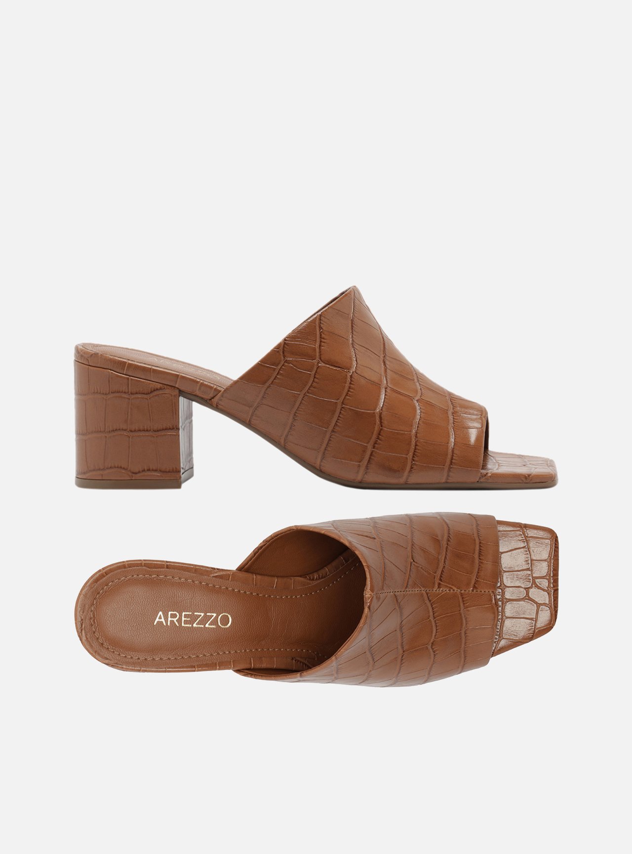 Sandália Caramelo Salto Bloco Croco Mule — foto 5