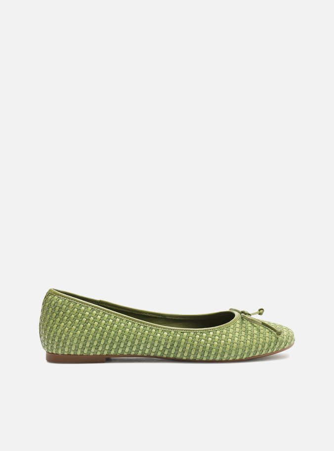 Sapatilha Verde Trama Bico Redondo Laço