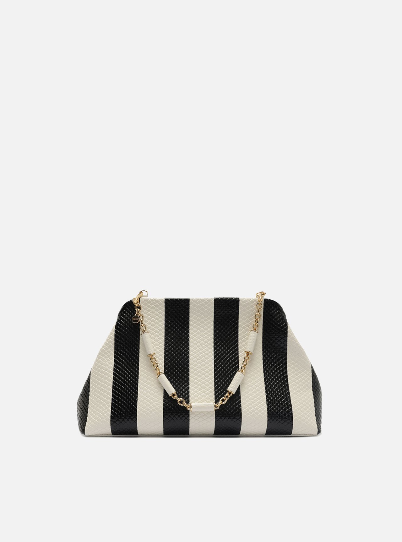 Bolsa Clutch Listras Couro Média Snake Corrente — foto 1