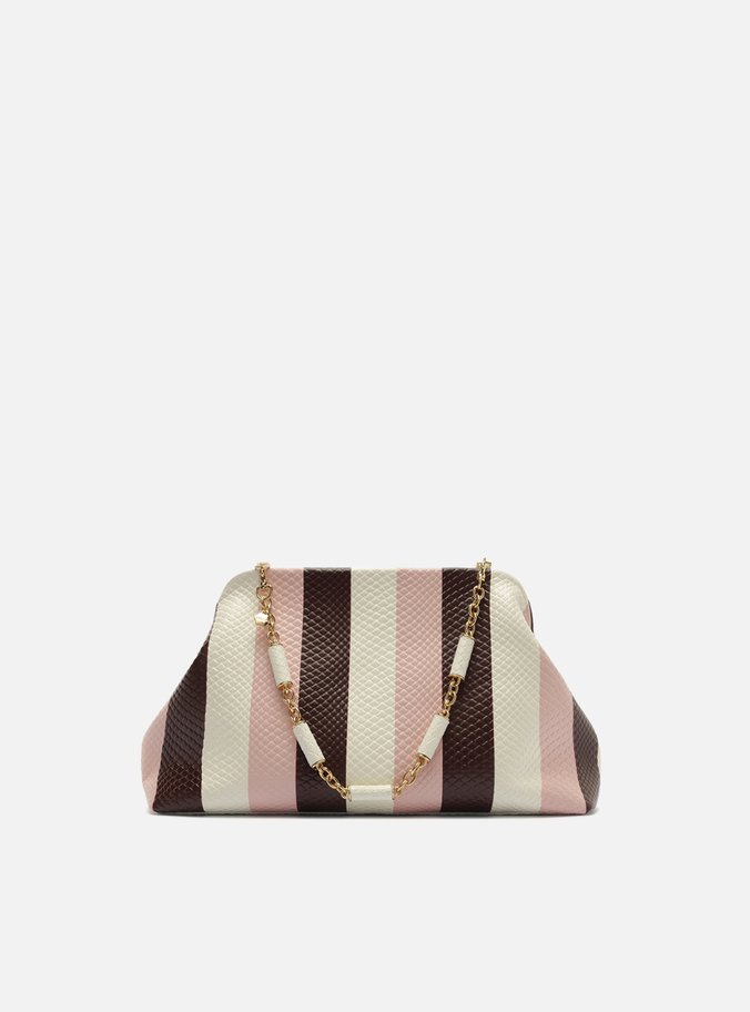 Bolsa Clutch Listras Couro Média Snake Corrente