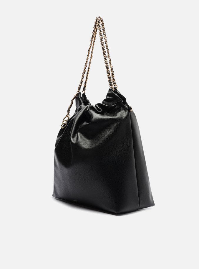 Bolsa Hobo Preta Couro Grande Alça Corrente