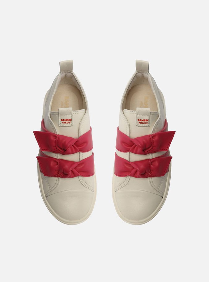 Tênis Infantil Slip On  Branco e Rosa Laço