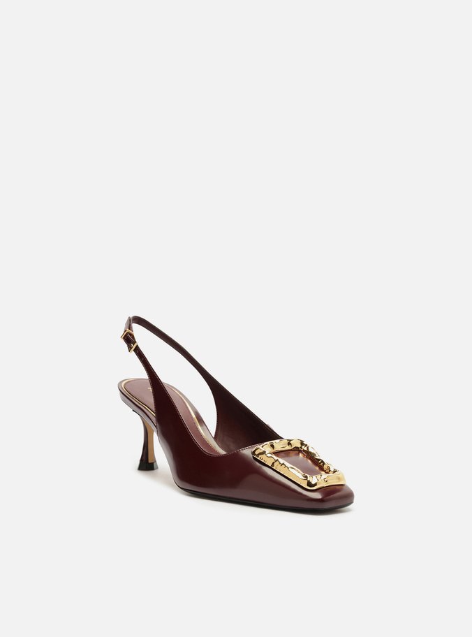 Scarpin Vermelho Slingback Salto Médio Verniz