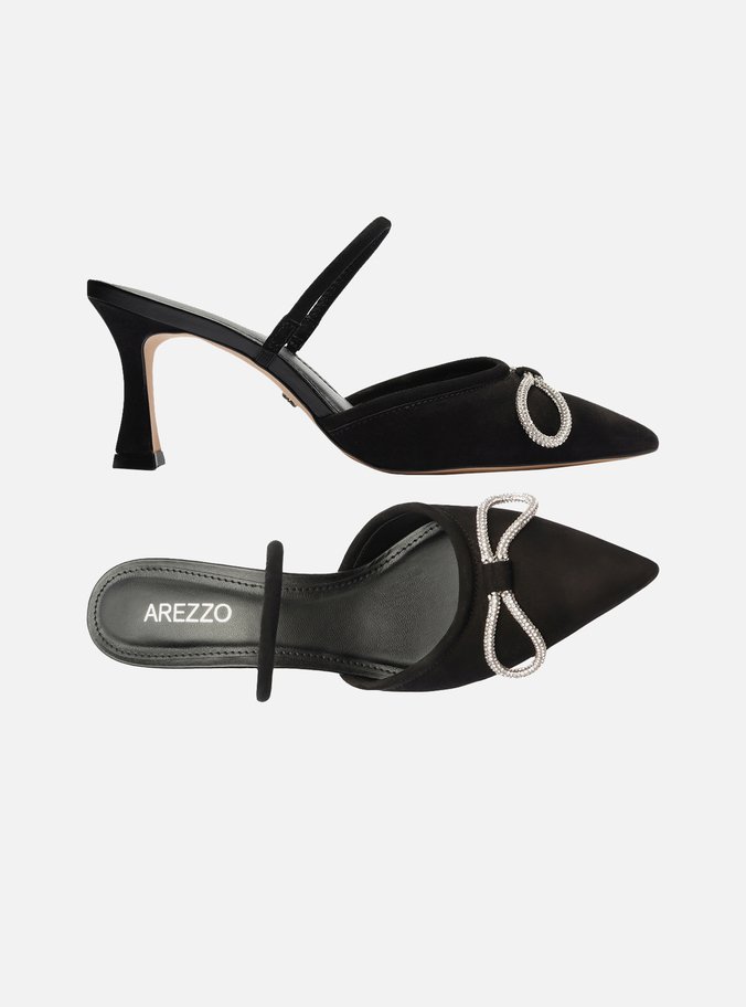 Mule Preta Salto Fino Strass Audrey