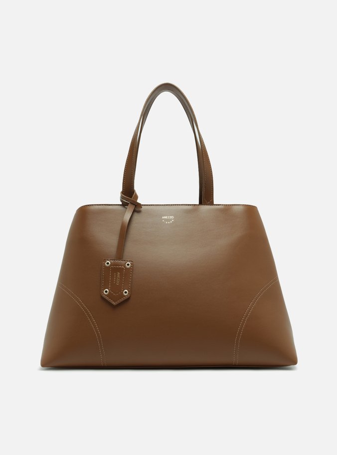 Bolsa Tote Marrom Grande Costuras Bag Charm