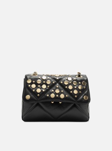 Bolsa Tiracolo Preta Couro Mizz Média Tachas