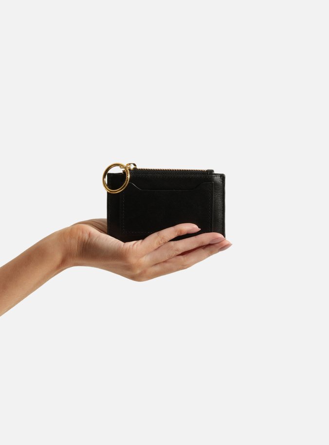 Porta-cartões Preto Couro Puxador Metal