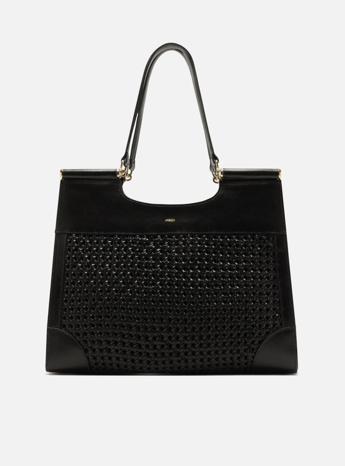 Bolsa Shopping Preta Couro Grande