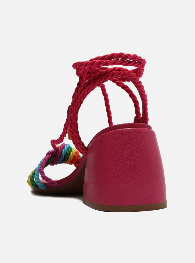 Sandália Colorida Salto Médio Bloco Cordões