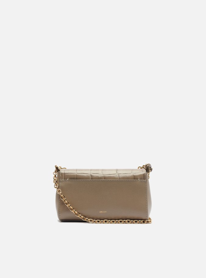 Bolsa Tiracolo Cinza Couro Maxi Croco Pequena