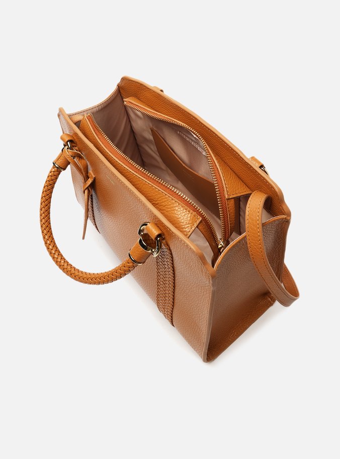 Bolsa Tote Marrom Couro Piazza Grande Alças