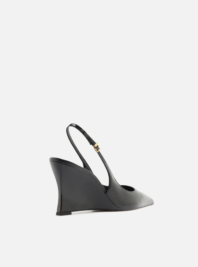 Scarpin Preto Couro Salto Anabela Slingback