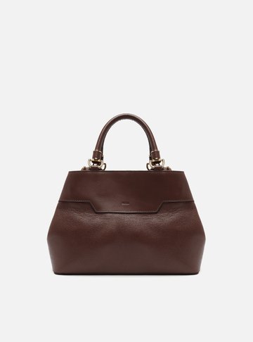 Bolsa Tote Marrom Couro Média Recorte