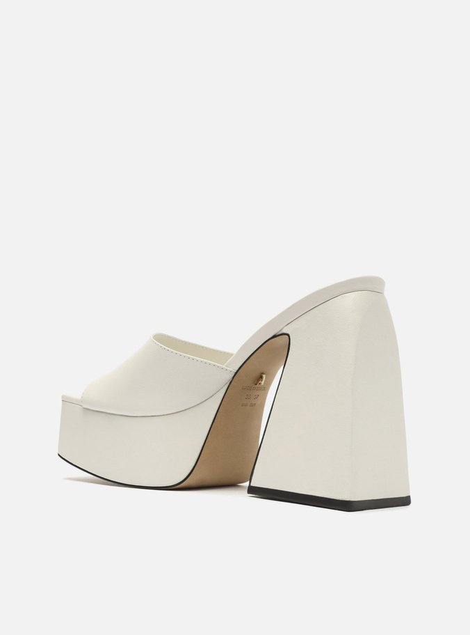 Mule Branco Couro Meia Pata Salto Flare Megan