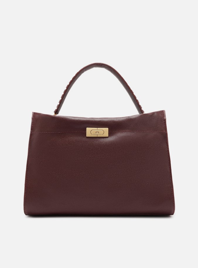 Bolsa Tote Vermelha Couro Grande Metal