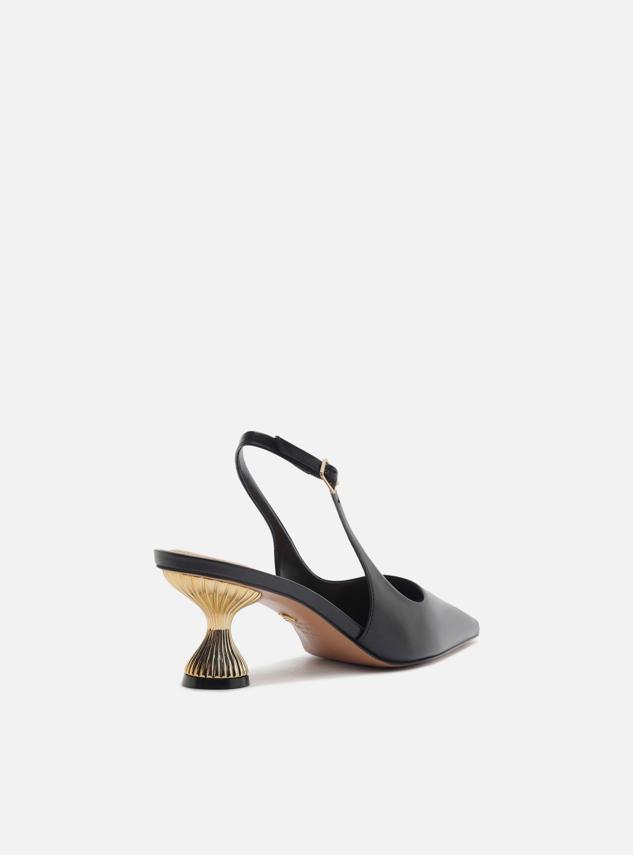Scarpin Preto Couro Salto Geométrico Slingback — foto 3