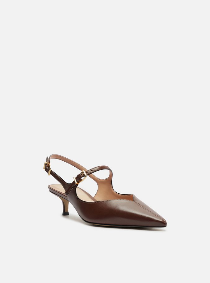 Scarpin Marrom Couro Bico Fino Slingback
