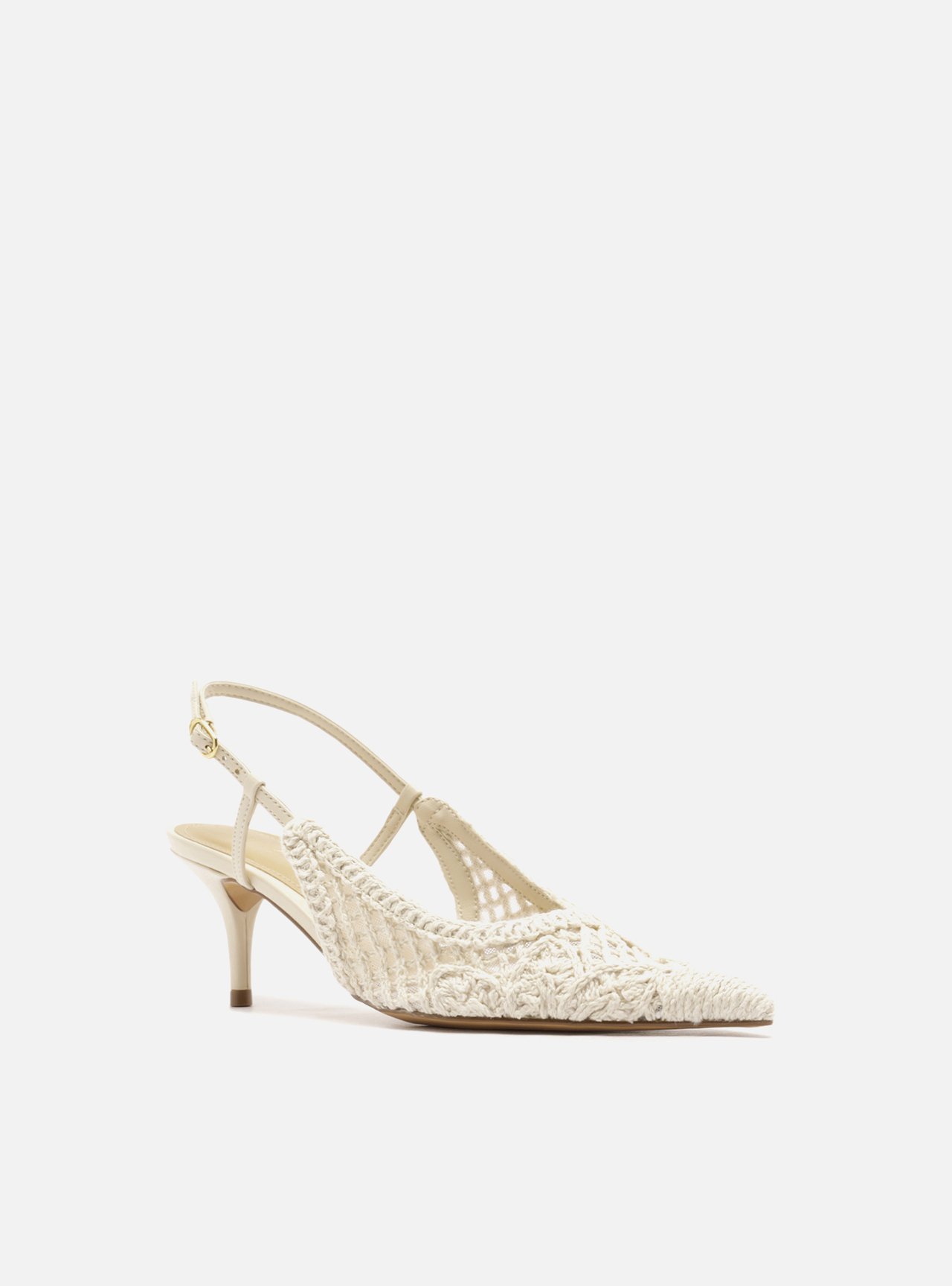 Scarpin Off White Bordado Salto Kitten Slingback — foto 2