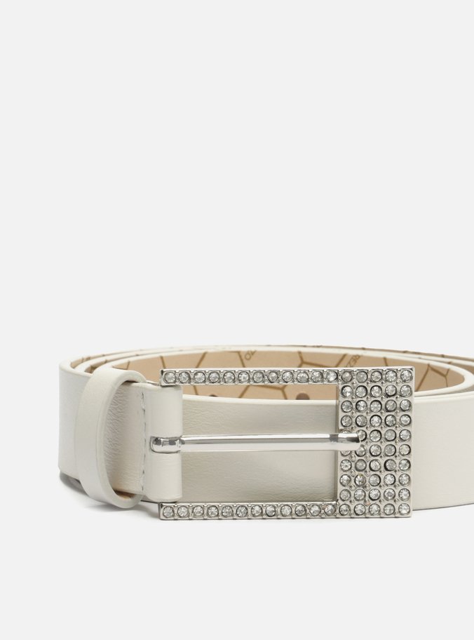 Cinto Branco Couro Fivela Strass