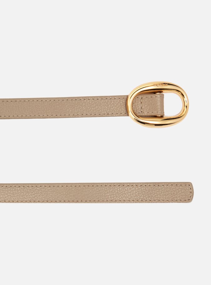 Cinto Cinza Couro Fino Fivela Oval Metal