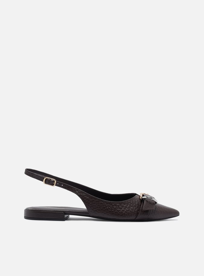 Sapatilha Marrom Couro Textura Slingback Fivela