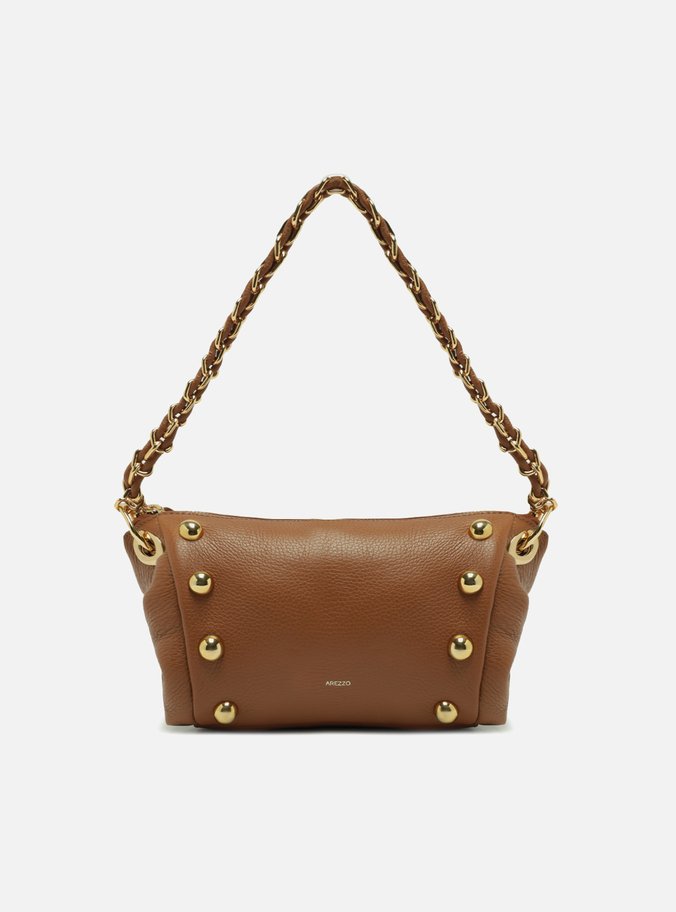 Bolsa Tiracolo Cúrcuma Couro Média Rebites Corrente
