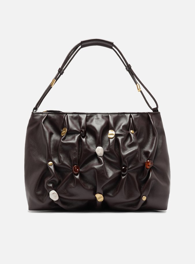 Bolsa Hobo Marrom Couro Grande Aplicações