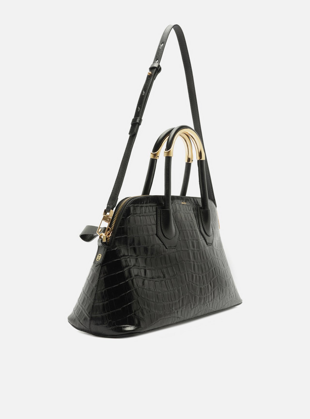 Bolsa Tote Preta Couro Grande Croco Metais — foto 5
