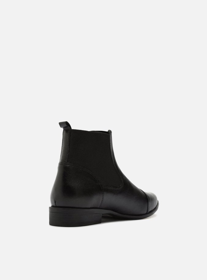 Bota Preta Couro Cano Curto Elástico Chelsea