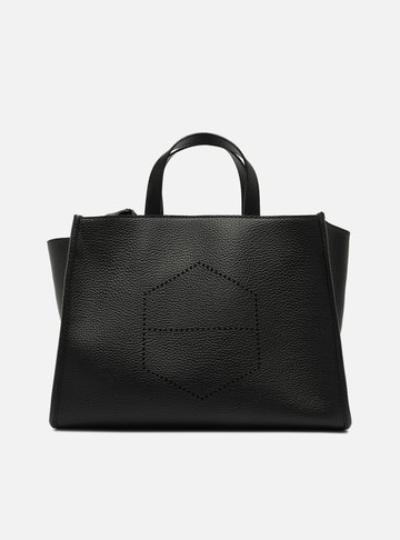 Bolsa Tote Preta Grande Logo Perfurado