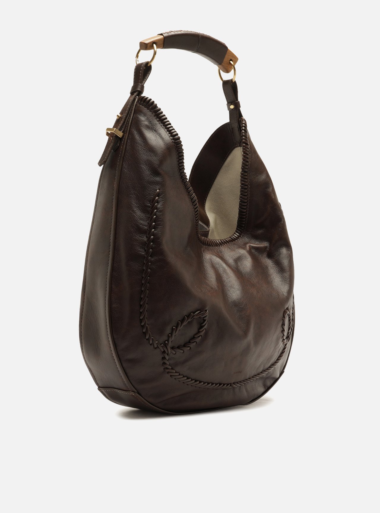Bolsa Hobo Marrom Couro Grande Tressê — foto 5