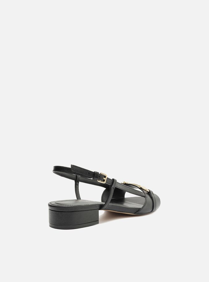 Sandália Preta Couro Salto Baixo Slingback Bridão