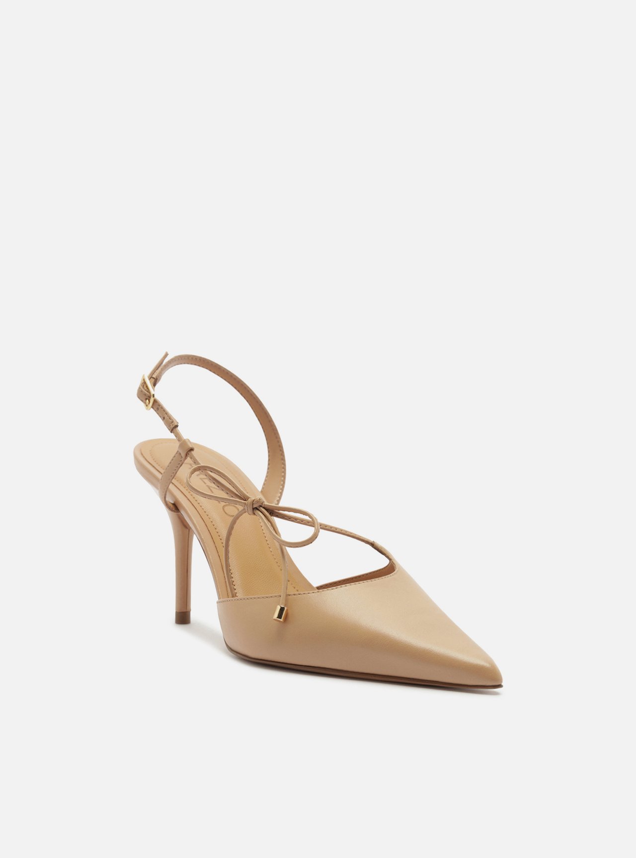 Scarpin Nude Couro Slingback Salto Fino Lacinho — foto 2