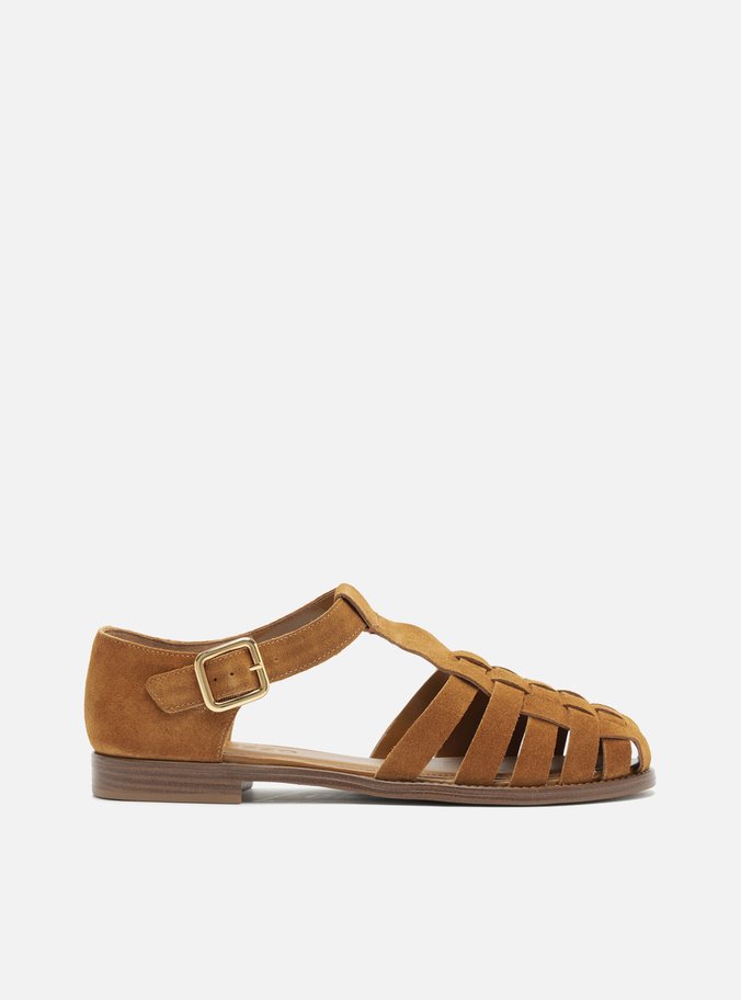 Sandália Rasteira Marrom Camurça Fisherman