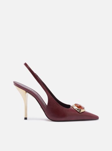 Scarpin Vinho Couro Salto Alto Slingback Pedraria