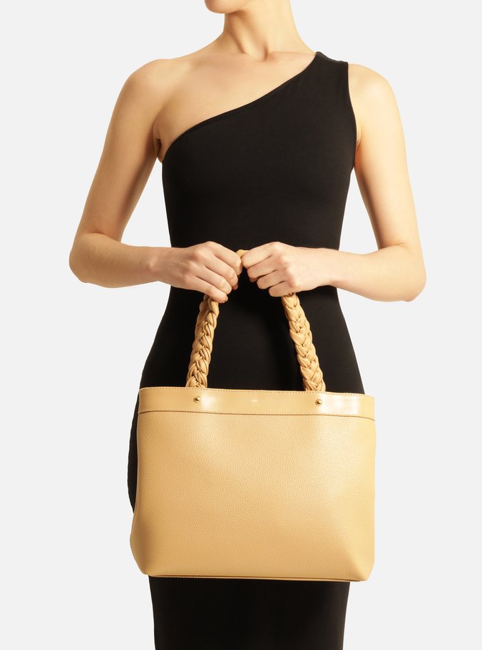 Bolsa Shopping Bege Grande Alças Trançadas