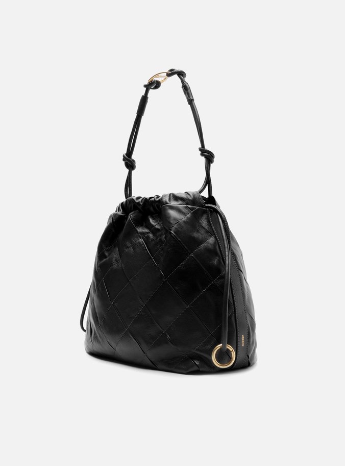 Bolsa Bucket Preta Couro Matelassê Grande