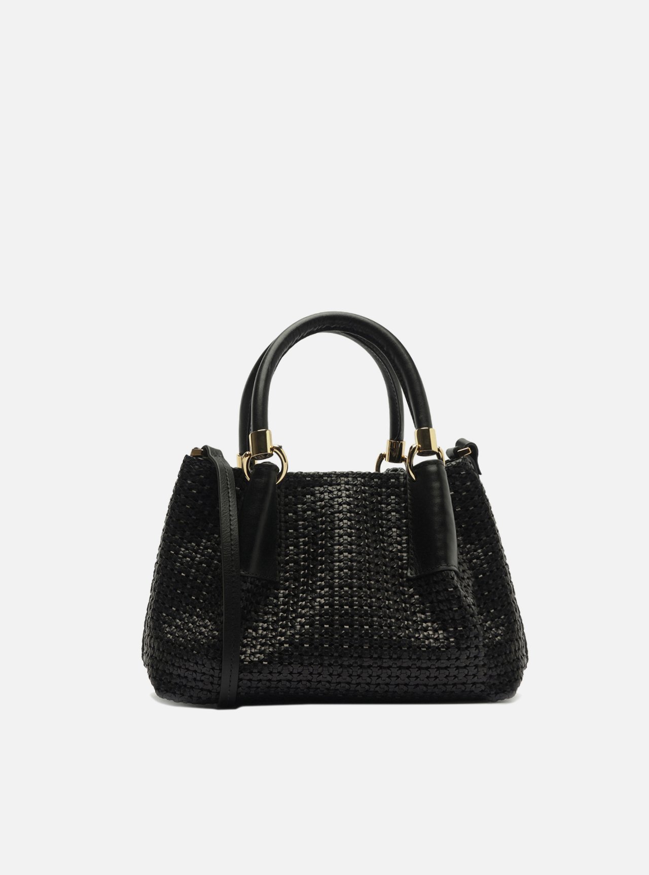 Bolsa Tote Preta Couro Tramada Média — foto 3