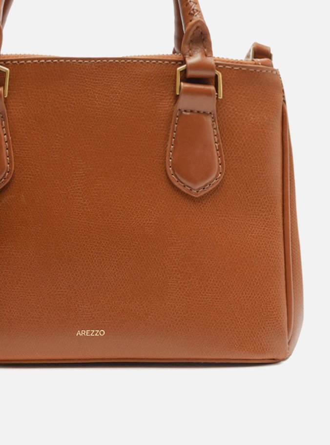 Tote Marrom Couro Média Bag Charm Metal