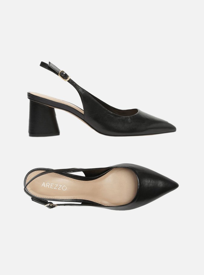 Scarpin Preto Couro Bico Fino Slingback