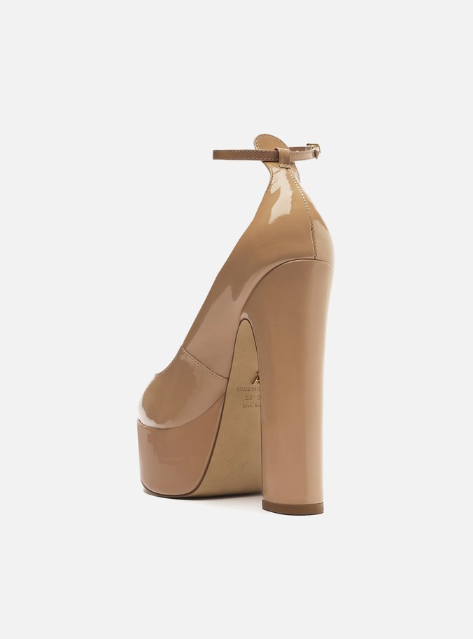Scarpin Bege Verniz Meia Pata Bloco Gilda