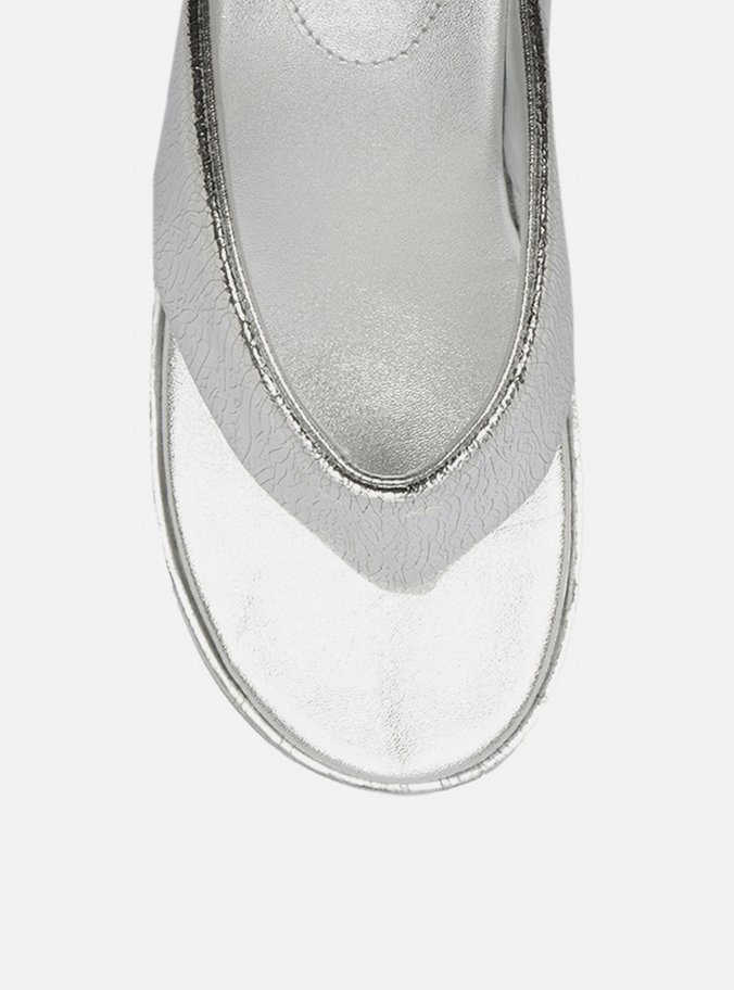 Sandália Prata Couro Plataforma Flip Flop TIG