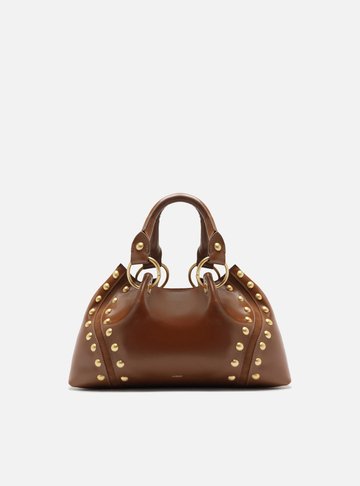 Bolsa Tote Marrom Couro Média Rebites